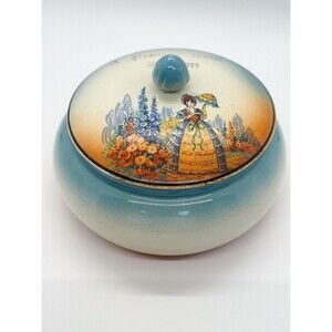 Vintage Haddon Coverd Candy Bowl Turquoise Orange Trinket Dish